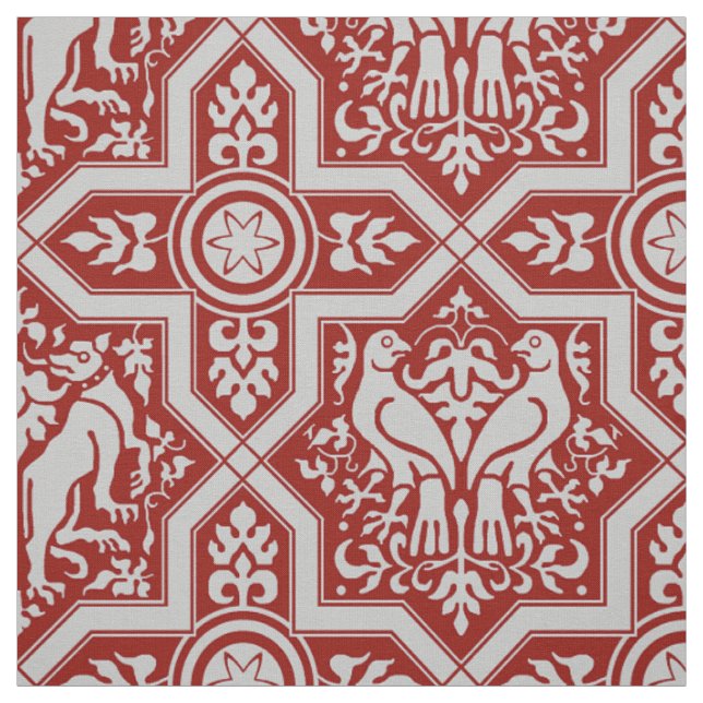 Medieval Birds and Hounds Interlace Fabric (Swatch)