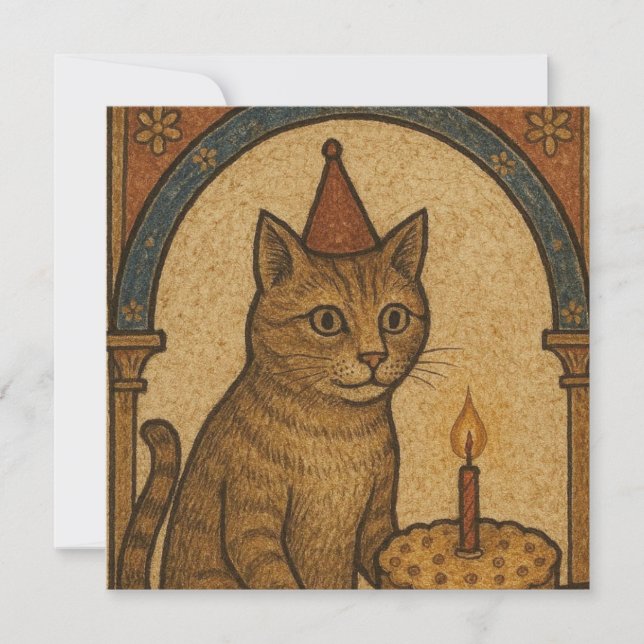 Medieval Birthday Cat Card (Front)