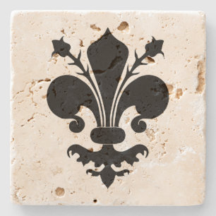 Medieval black fleur de lis symbol stone coaster