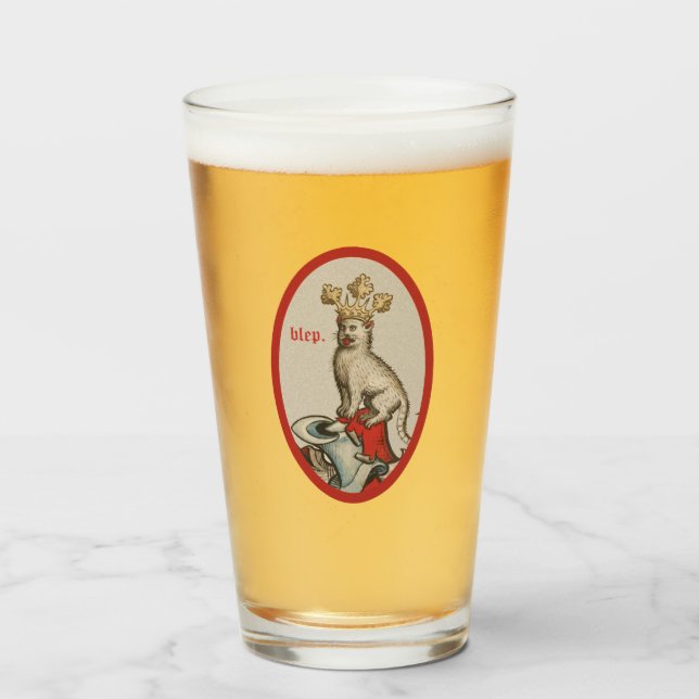 Medieval "Blep" Cat Glass Tumbler (Front Filled)