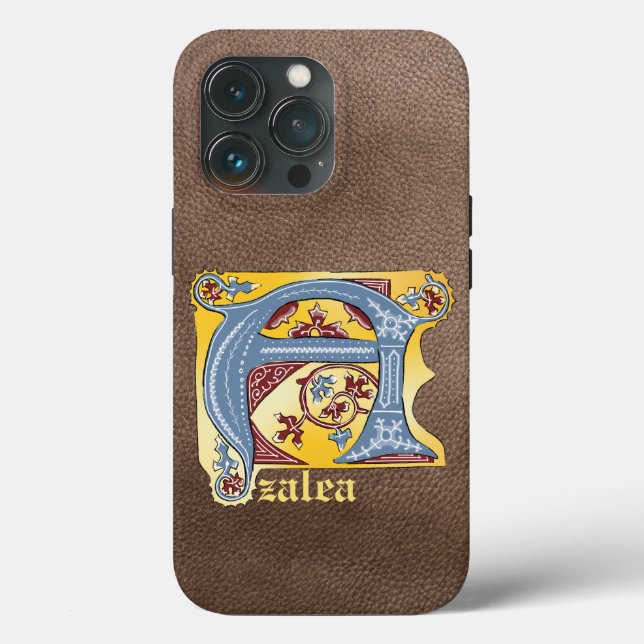 Medieval Blue and Red Ivy Illuminated Letter A Case-Mate iPhone Case (Back)