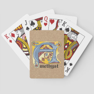 Medieval Blue and Red Ivy Illuminated Letter A Playing Cards