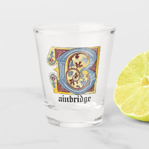 Medieval Blue and Red Ivy Illuminated Letter B Shot Glass