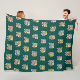Medieval Blue and Red Ivy Illuminated Letter F Fleece Blanket