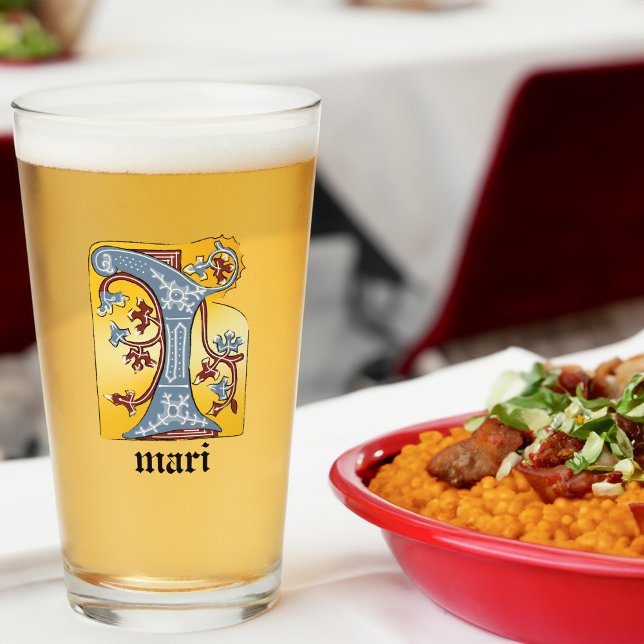 Medieval Blue and Red Ivy Illuminated Letter I Glass (Creator Uploaded)