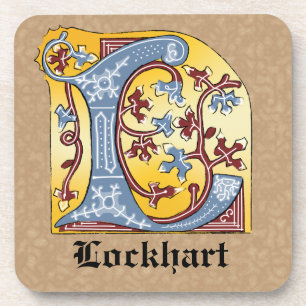 Medieval Blue and Red Ivy Illuminated Letter L Coaster