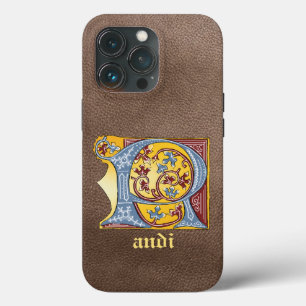 Medieval Blue and Red Ivy Illuminated Letter R iPhone 13 Pro Case
