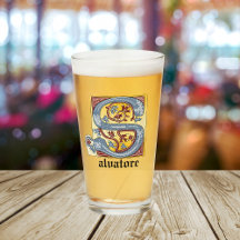 Medieval Blue and Red Ivy Illuminated Letter S