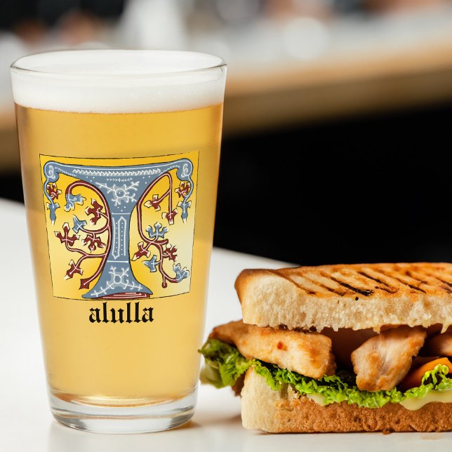 Medieval Blue and Red Ivy Illuminated Letter T Glass (Creator Uploaded)