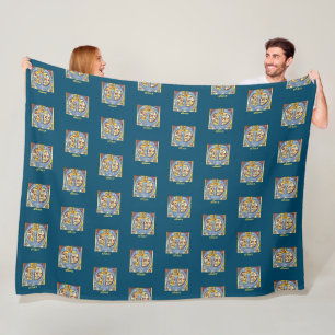 Medieval Blue and Red Ivy Illuminated Letter W Fleece Blanket