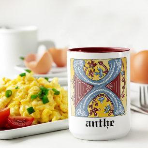 Medieval Blue and Red Ivy Illuminated Letter X Mug