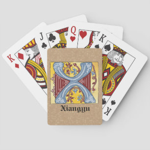 Medieval Blue and Red Ivy Illuminated Letter X  Playing Cards