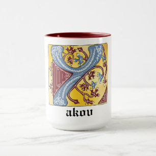 Medieval Blue and Red Ivy Illuminated Letter Y Mug