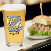 Medieval Blue and Red Ivy Illuminated Letter Z