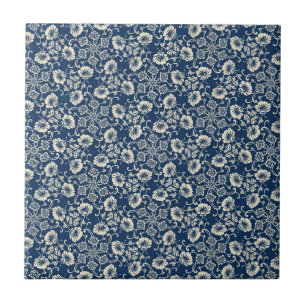Medieval Blue Floral Design Tile