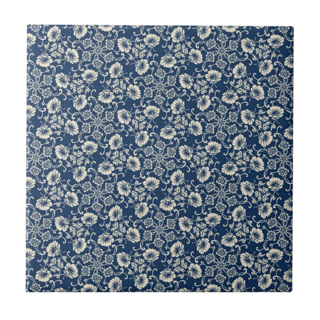 Medieval Blue Floral Design Tile (Front)