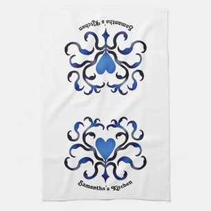 Medieval blue heart kitchen towel