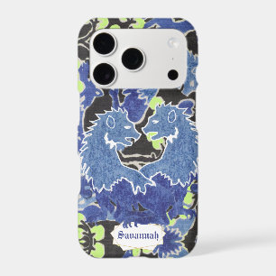 Medieval Blue Lion on Floral Pattern