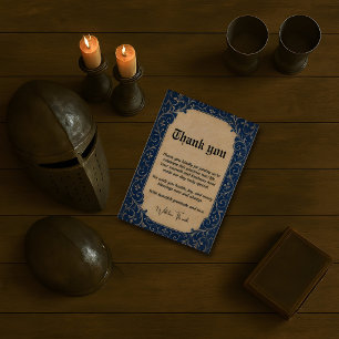 Medieval Blue Ornamental Thanks Card