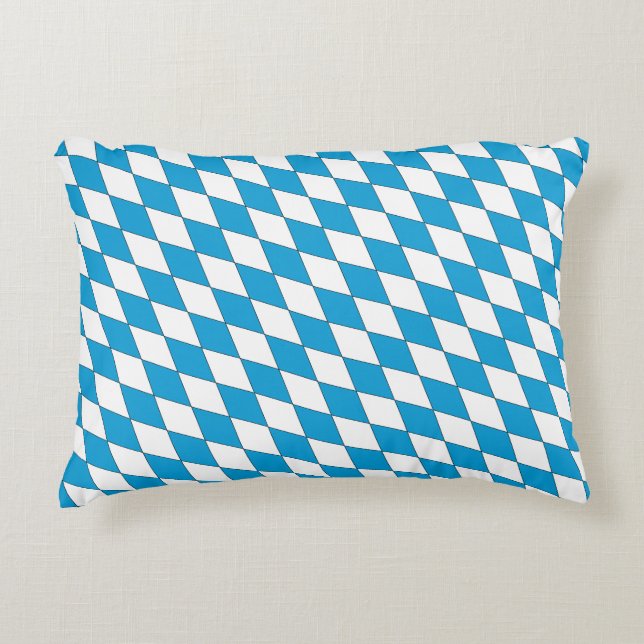 Medieval Blue White Bavaria Diamond Shaped Pattern Accent Pillow (Front)