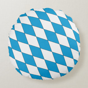 Medieval Blue White Black Bavaria Diamond Shaped Round Pillow