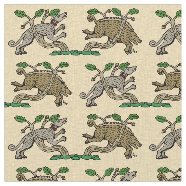 Medieval Boar Hunt Fabric (Close Up)