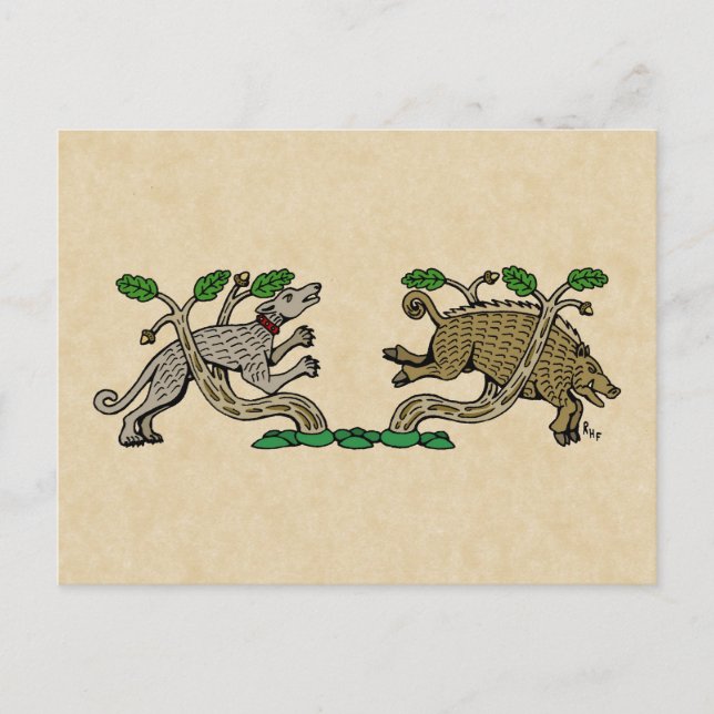 Medieval Boar Hunt Postcard (Front)