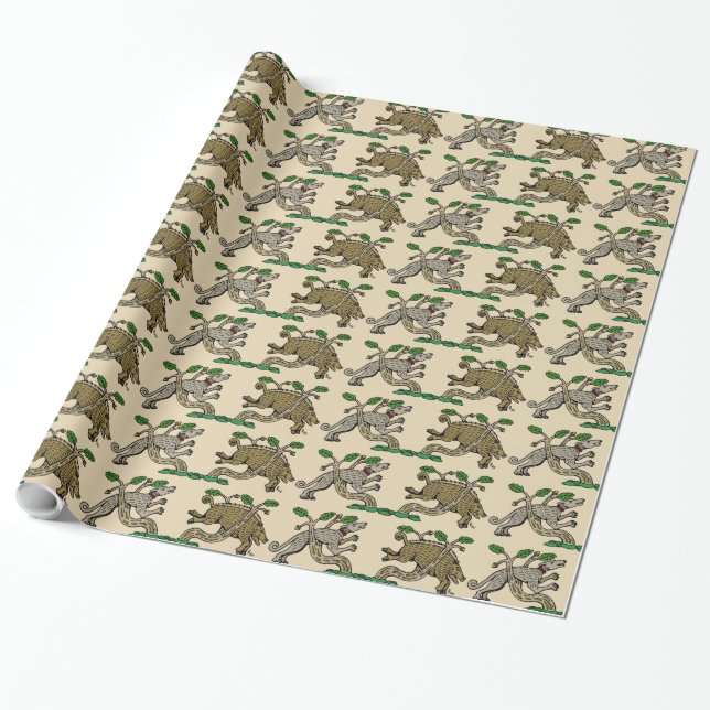 Medieval Boar Hunt Wrapping Paper (Unrolled)