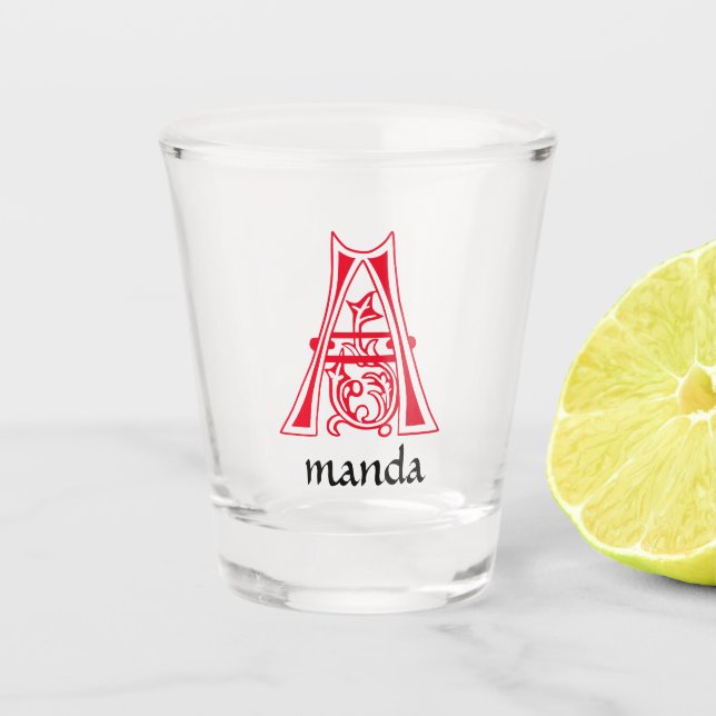Medieval Botanical Decorative Capital A Shot Glass (Front)