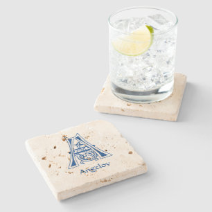 Medieval Botanical Decorative Capital A Stone Coaster