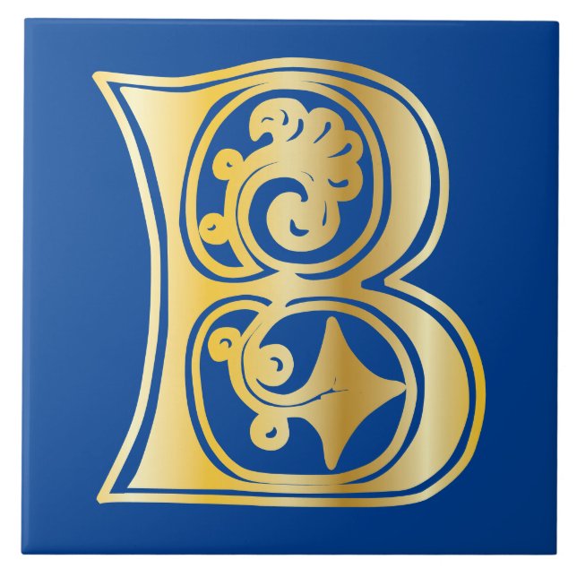 Medieval Botanical Decorative Capital B Tile (Front)