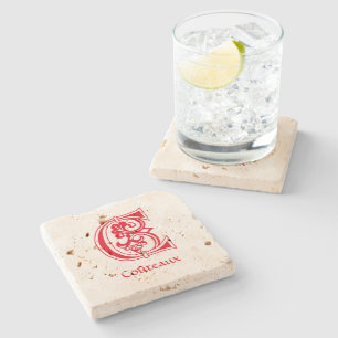 Medieval Botanical Decorative Capital C Stone Coaster