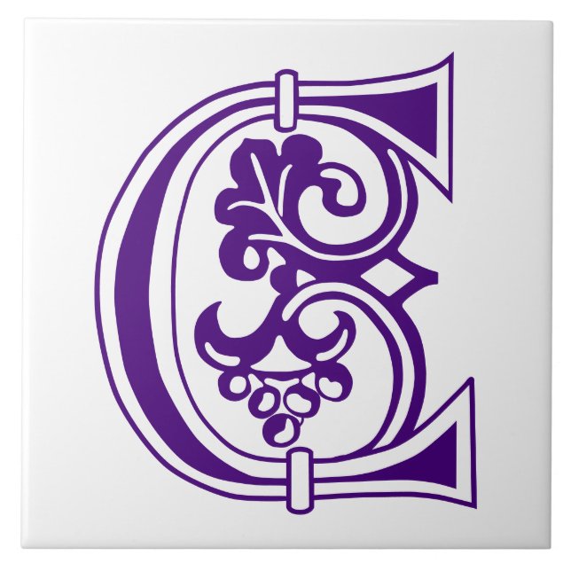 Medieval Botanical Decorative Capital C Tile (Front)