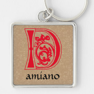 Medieval Botanical Decorative Capital D Keychain