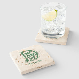Medieval Botanical Decorative Capital D Stone Coaster