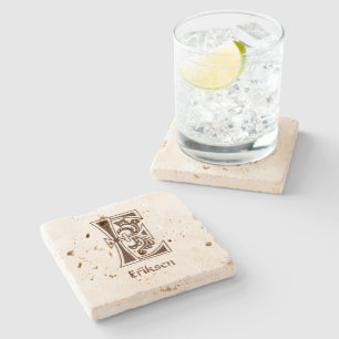 Medieval Botanical Decorative Capital E Stone Coaster