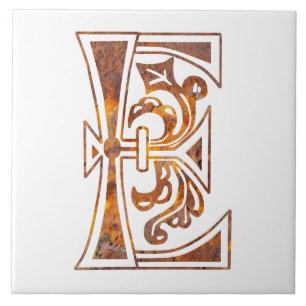 Medieval Botanical Decorative Capital E Tile