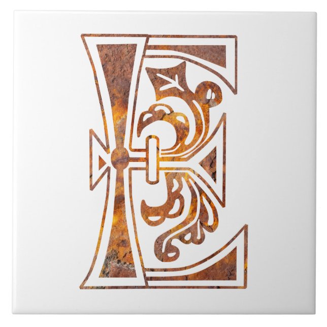 Medieval Botanical Decorative Capital E Tile (Front)