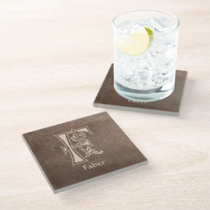 Medieval Botanical Decorative Capital F Glass Coaster