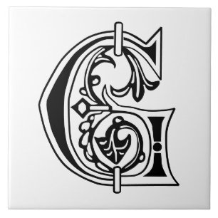 Medieval Botanical Decorative Capital G Tile