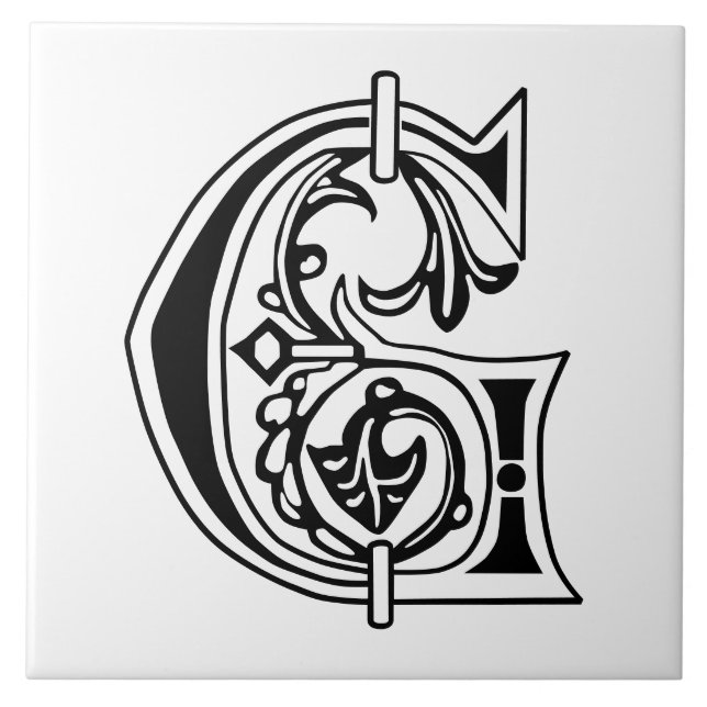 Medieval Botanical Decorative Capital G Tile (Front)
