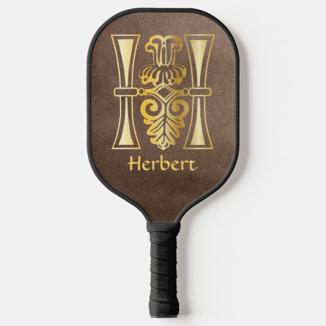 Medieval Botanical Decorative Capital H Pickleball Paddle (Front)