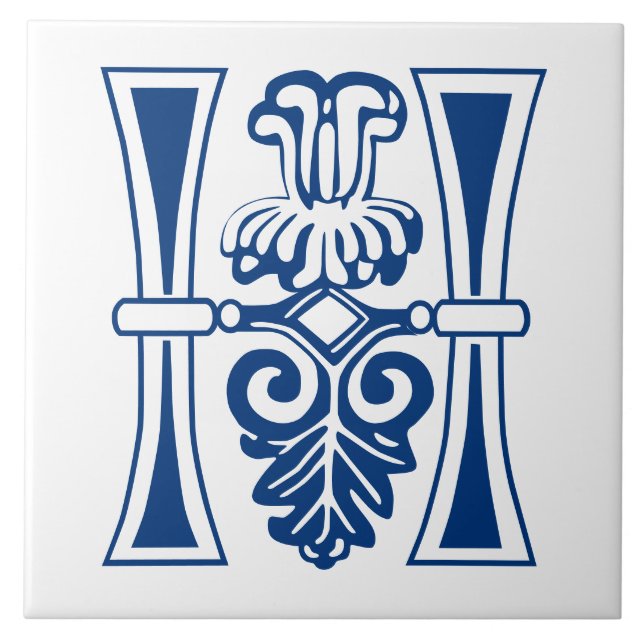 Medieval Botanical Decorative Capital H Tile (Front)