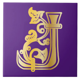 Medieval Botanical Decorative Capital J Tile