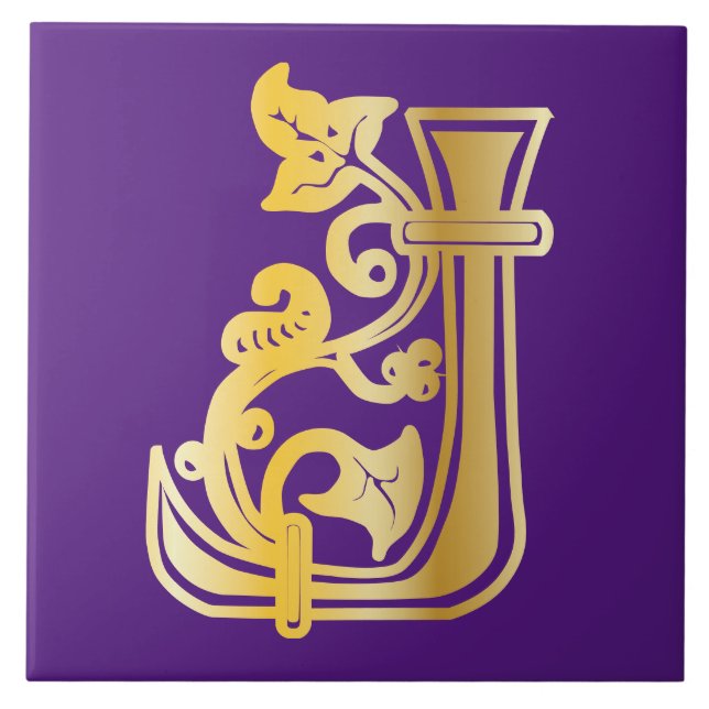 Medieval Botanical Decorative Capital J Tile (Front)