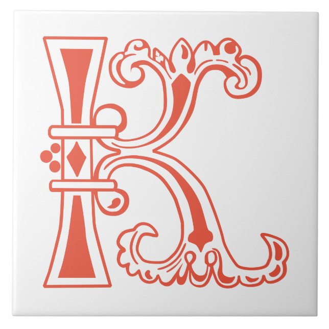 Medieval Botanical Decorative Capital K Tile (Front)