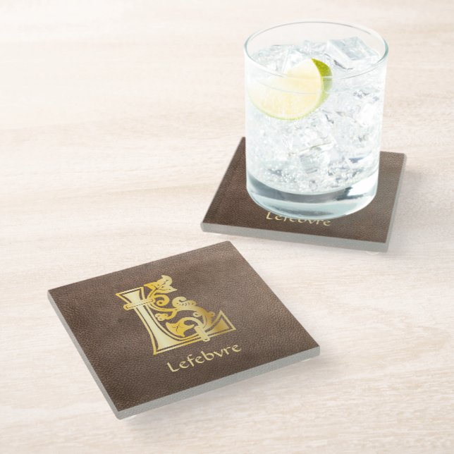 Medieval Botanical Decorative Capital L Glass Coaster (Angled)