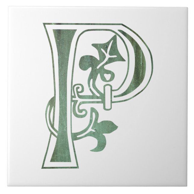Medieval Botanical Decorative Capital P Tile (Front)