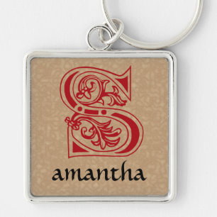 Medieval Botanical Decorative Capital S Keychain