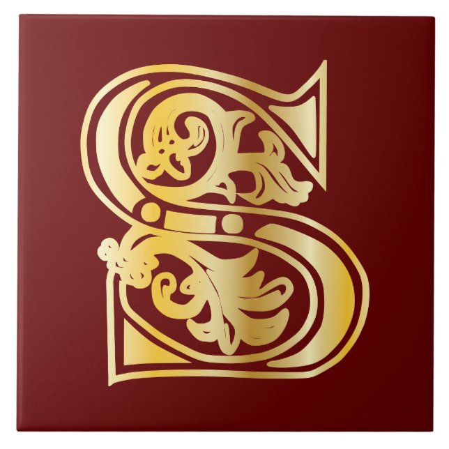 Medieval Botanical Decorative Capital S Tile (Front)